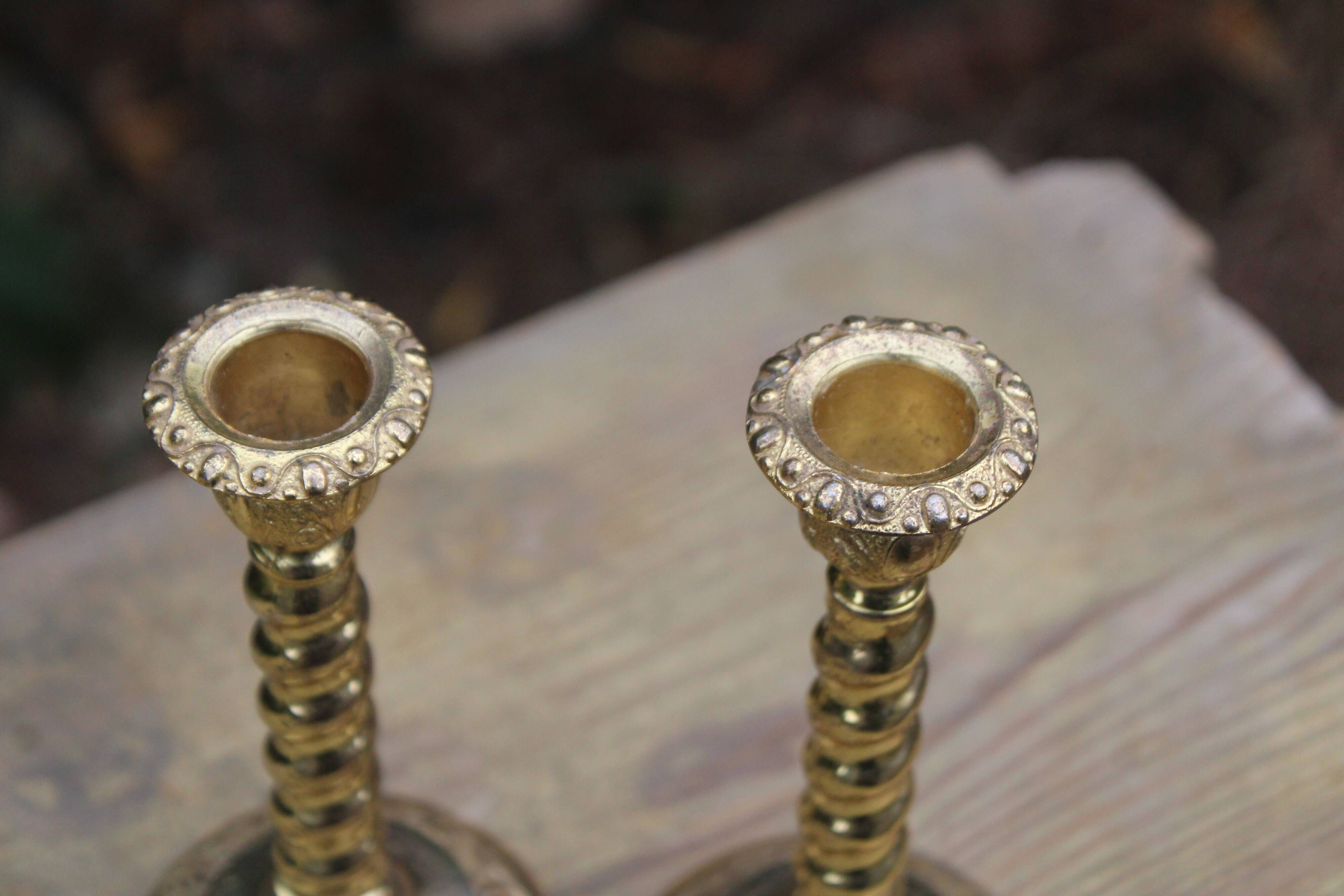 Pair of antique gilt brass candlesticks – Made in England – vintage style