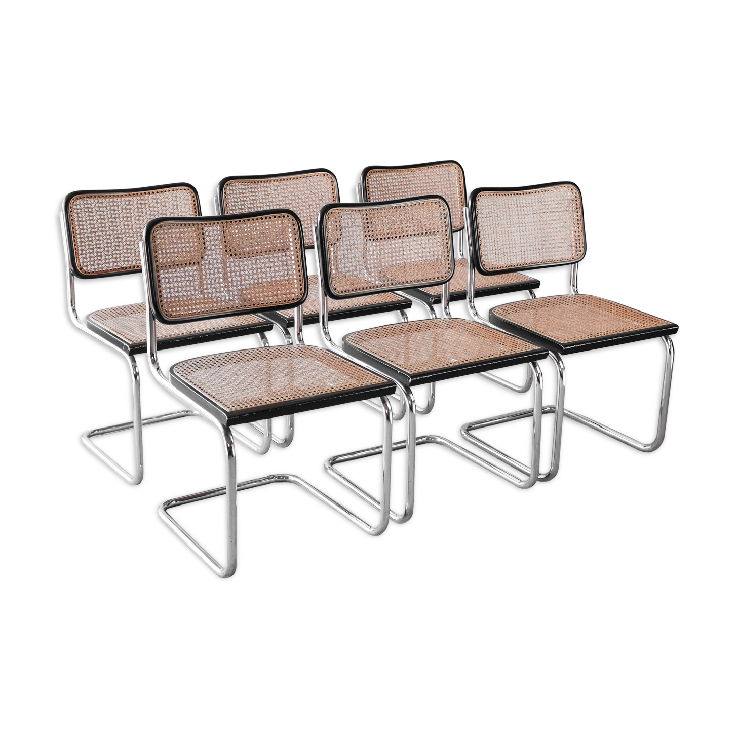 Set of 6 black Cesca B32 chairs by Marcel Breuer