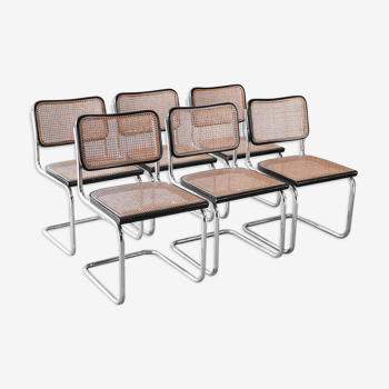 Set of 6 black Cesca B32 chairs by Marcel Breuer