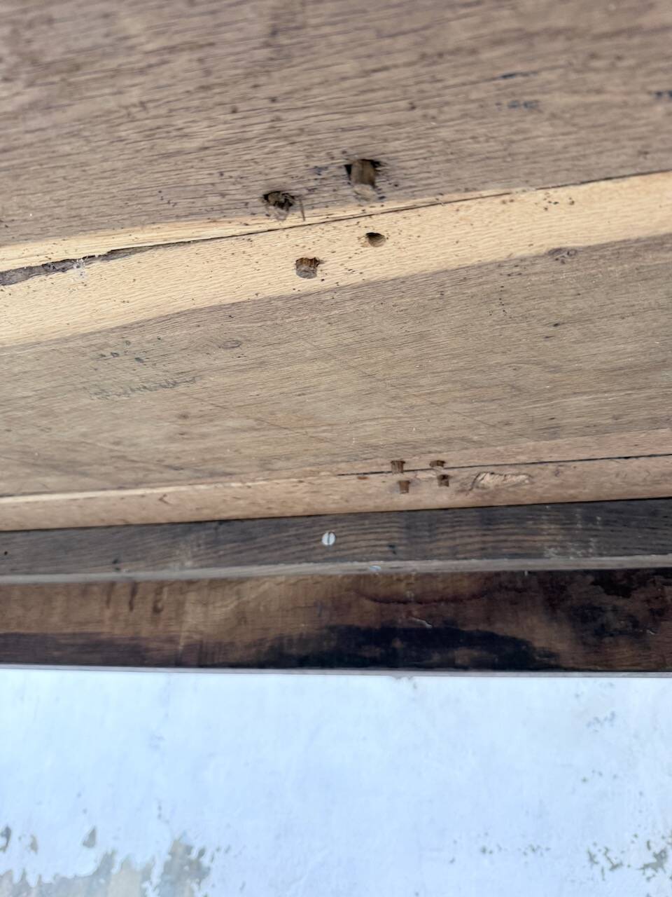 XL farmhouse table in solid oak, brutalist style, 20th century.