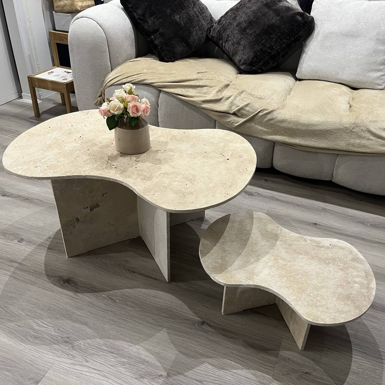 Cloud duo travertine coffee table