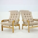 1970s Pair of Beech High Back Armchairs, Czechoslovakia