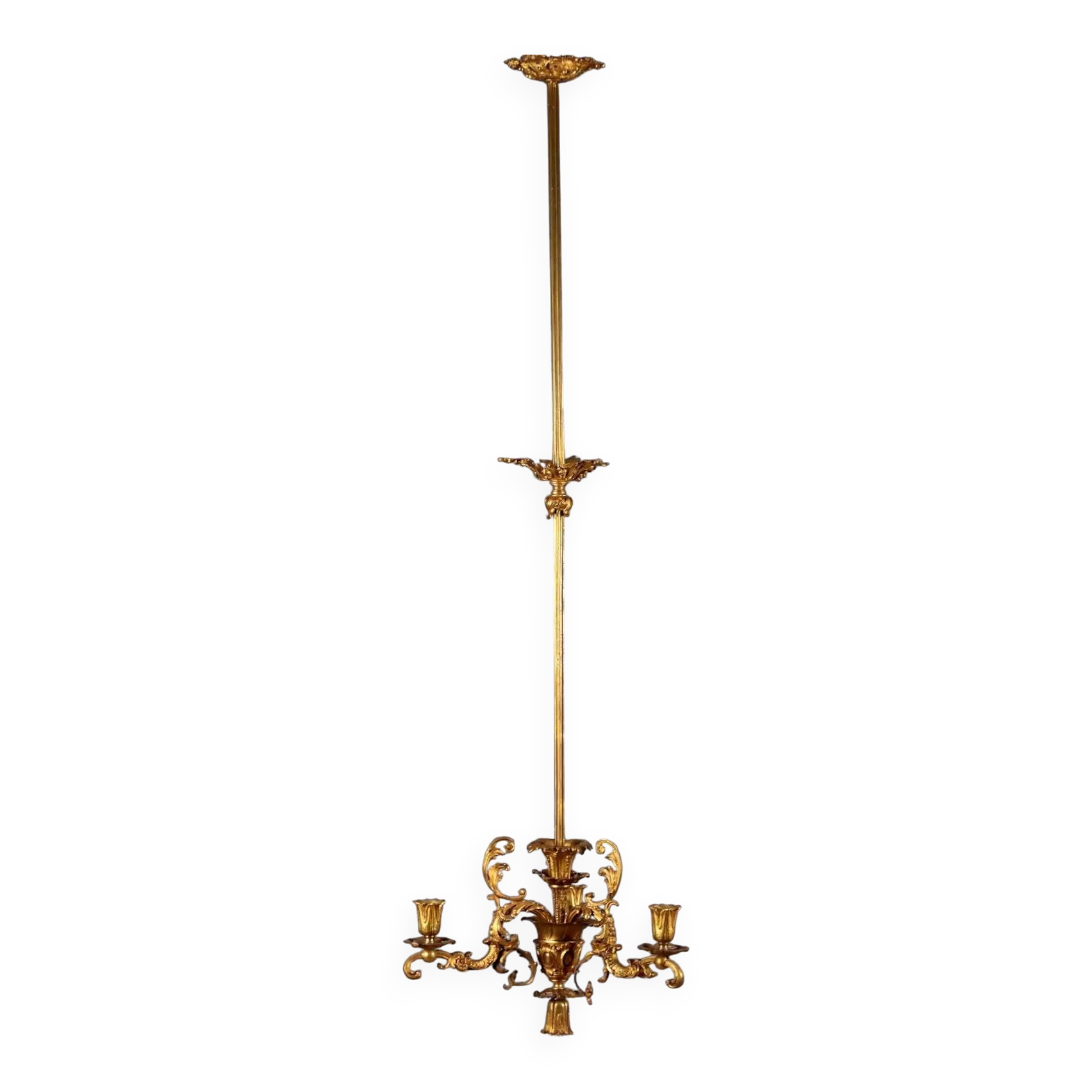 Antique gilded bronze chandelier with 3 lights, Italy, 20th century.