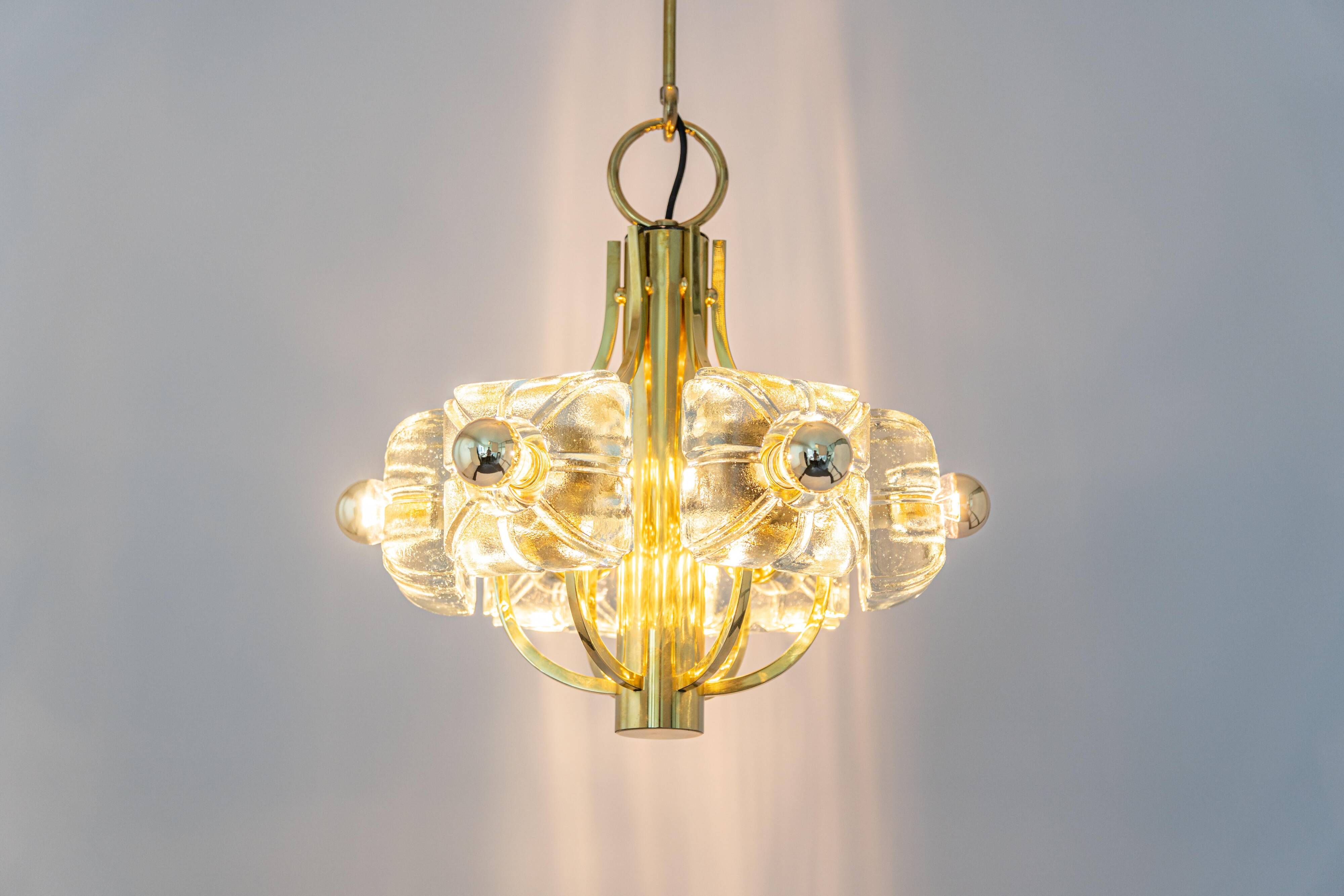 Large brass and crystal glass pendant by Sische, Germany, 1970s.