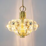 Large brass and crystal glass pendant by Sische, Germany, 1970s.