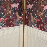 American glass and metal floor lamp 200 cm, 1950s design.