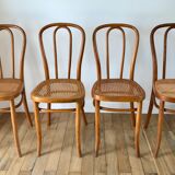 Set of 4 cane chairs in bentwood and honey-coloured cane thonet early 20th century