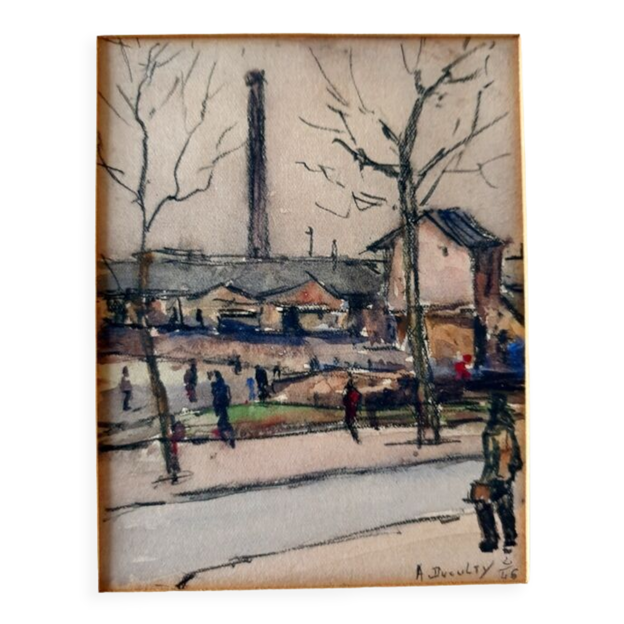 André Duculty (1912-1990) Watercolor on paper "Stoven, industrial zone" Signed lower right and