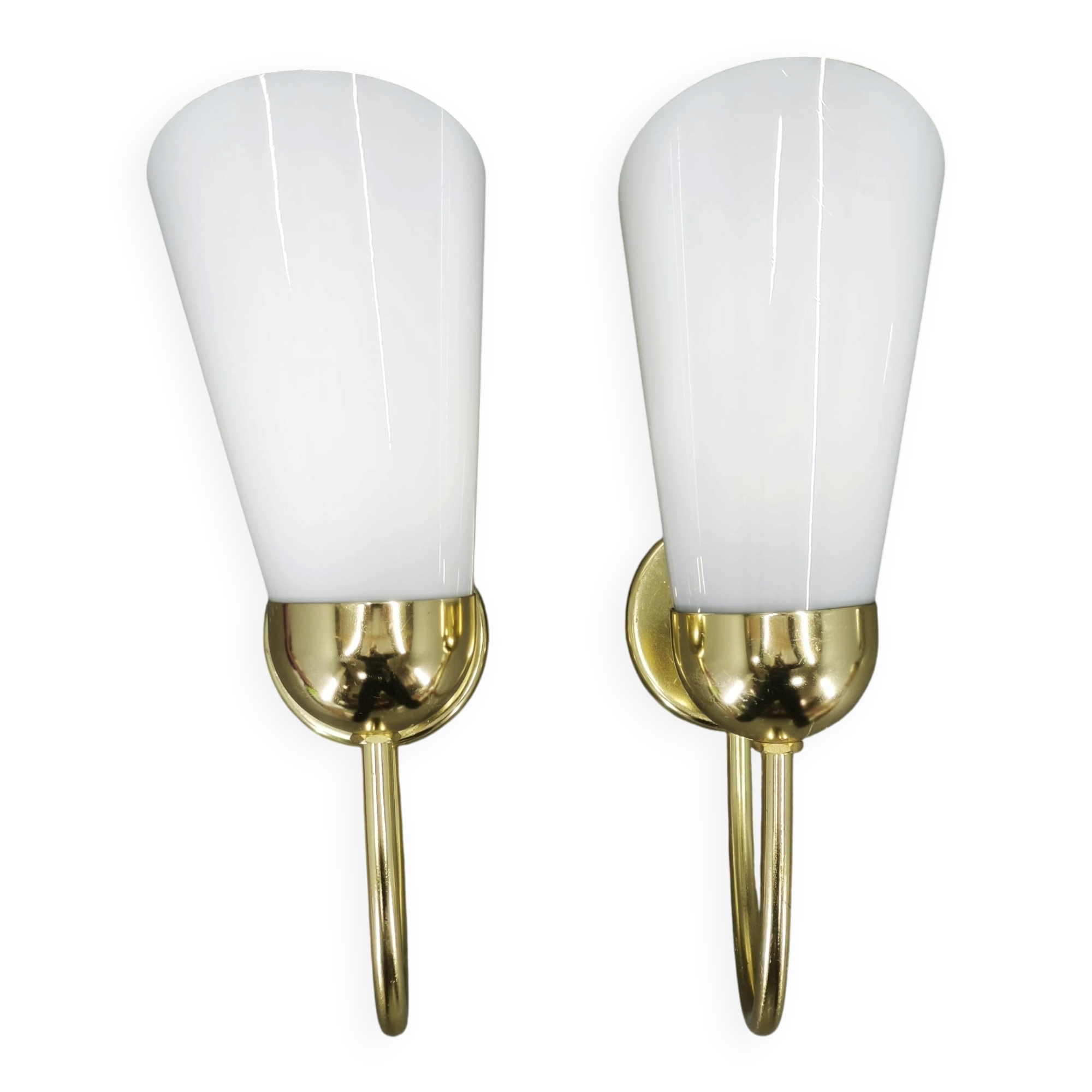 Pair of Brass Opaline Wall Lights by Kamenický Šenov, 1970s