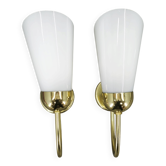 Pair of Brass Opaline Wall Lights by Kamenický Šenov, 1970s