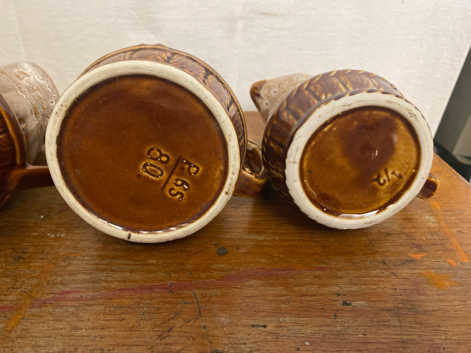 Set of 3 Barrel-Shaped Pitchers in the RÉVOL Style, Vintage Flamed Ceramic