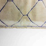 Vintage berber rug in ivory and blue wool