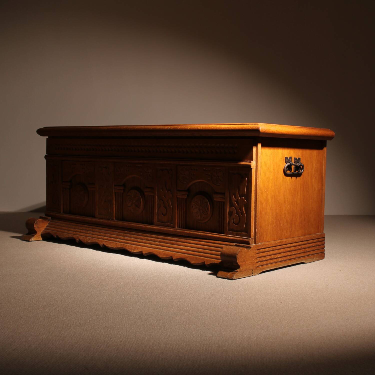 Carved Oak Chest with Decorative Front | Germany 1970s
