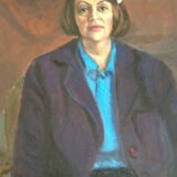 Painting painting on cardboard panel int-case J. Binet Portrait Woman