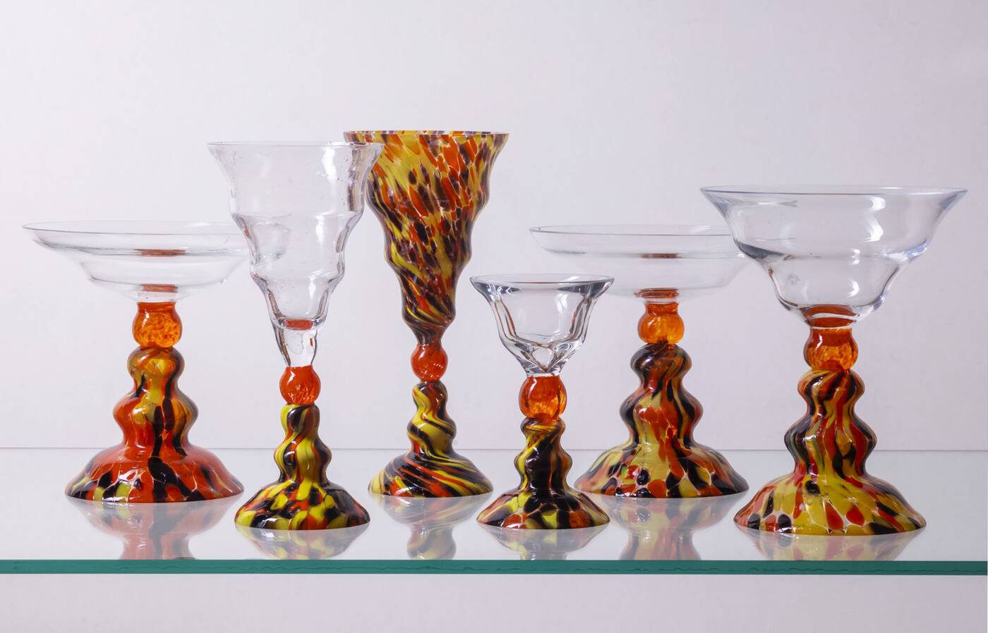 Vintage Six-Piece Stemmed Glass Set, 1950s–1970s