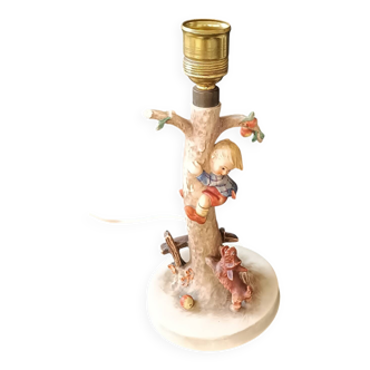 Goebel design Hummel ceramic lamp base with child on an apple tree, 1960s