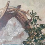 HST painting "Still life with basket and pike" signed H. Baillet 1912