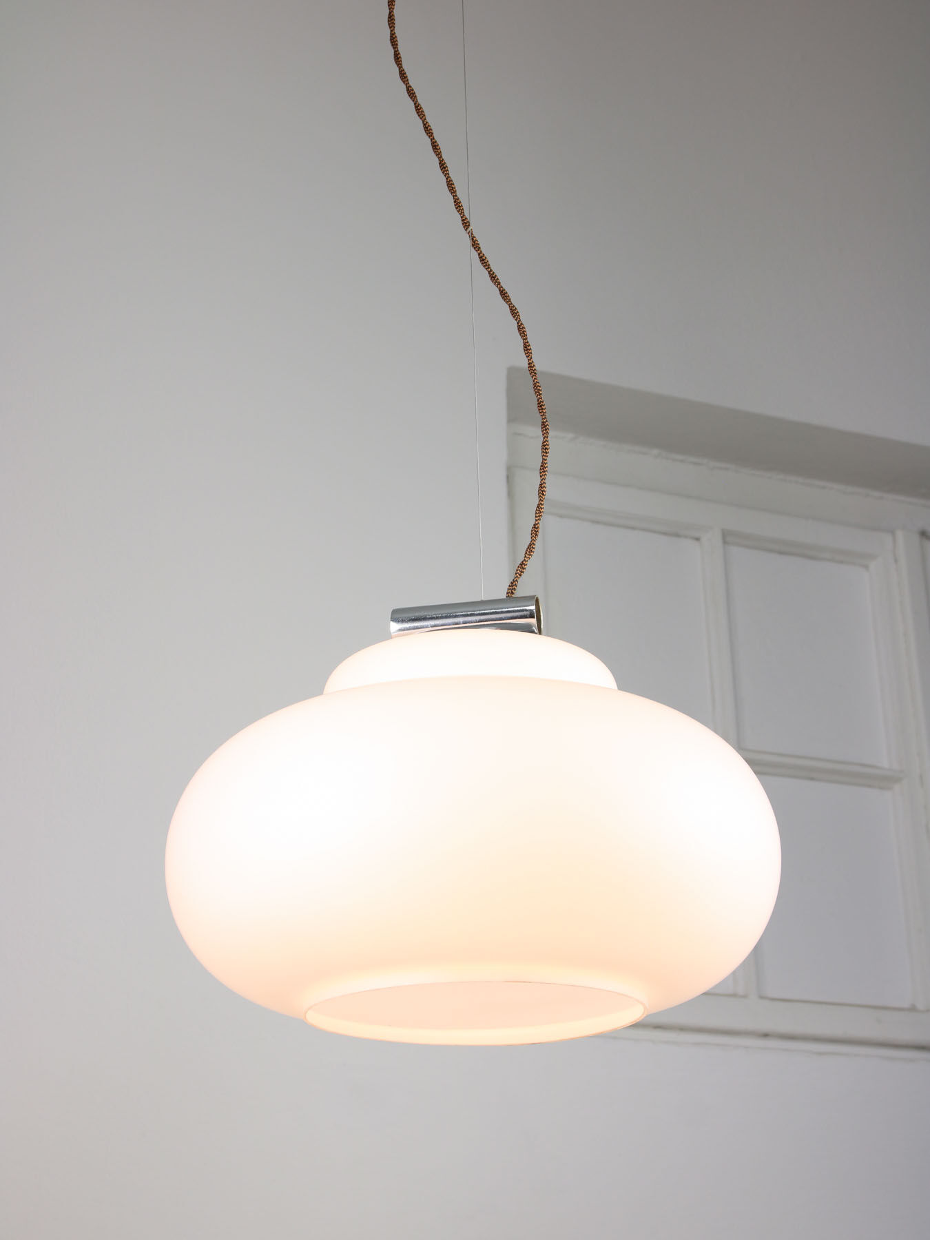 Suspension Vintage Chrome & Opaline, années 1980
