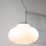Vintage Chrome & Opaline Pendant Lamp, 1980s