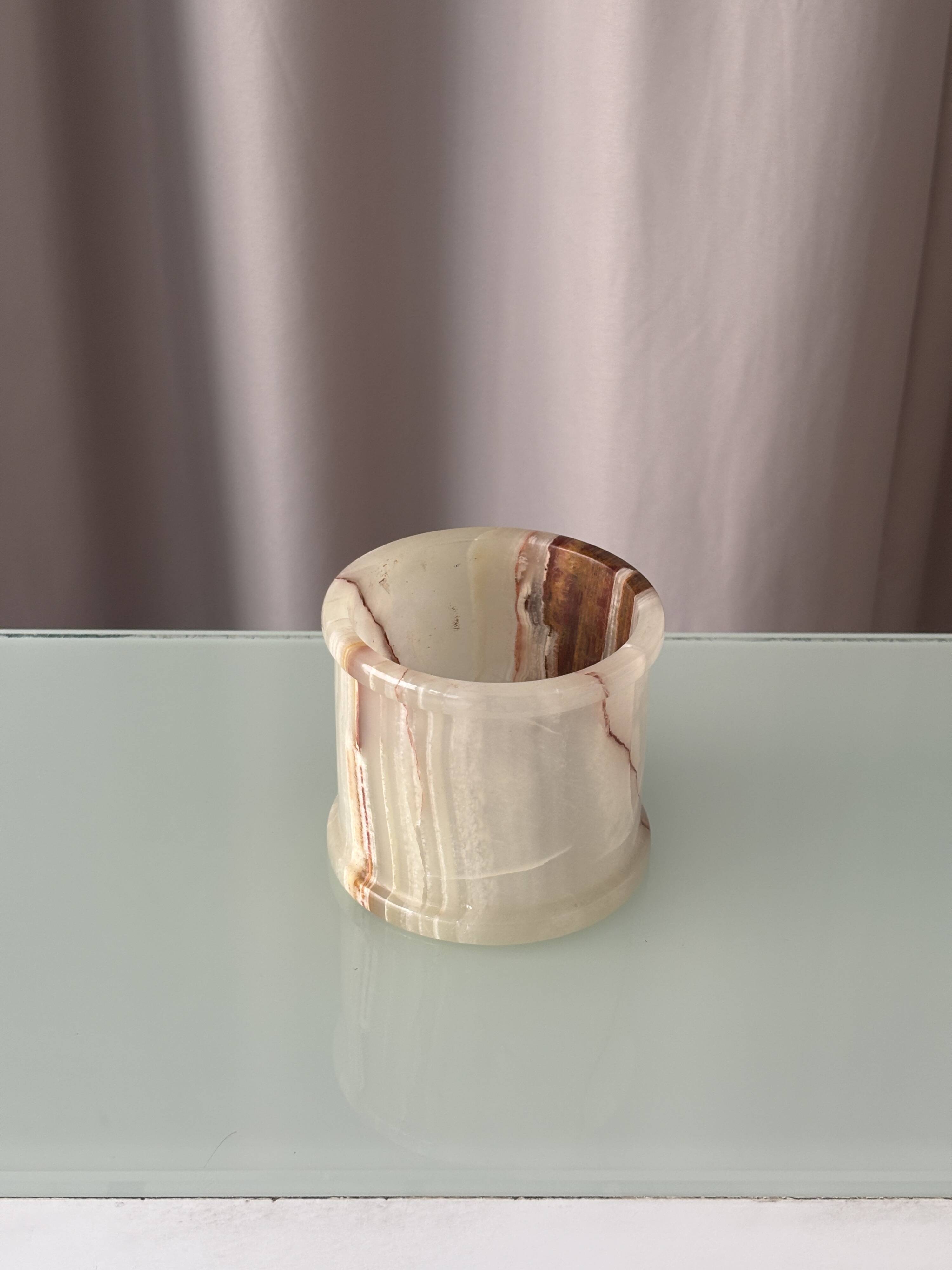 Vintage Hand-Carved Onyx Vessel | Cachepot | Pencil Holder