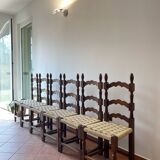 6 chaises italiennes rustiques, restaurées, années 1950