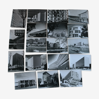 Lot de photographies argentiques noir et blanc, architecture moderniste, Bauhaus, 1970's