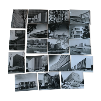 Lot de photographies argentiques noir et blanc, architecture moderniste, Bauhaus, 1970's