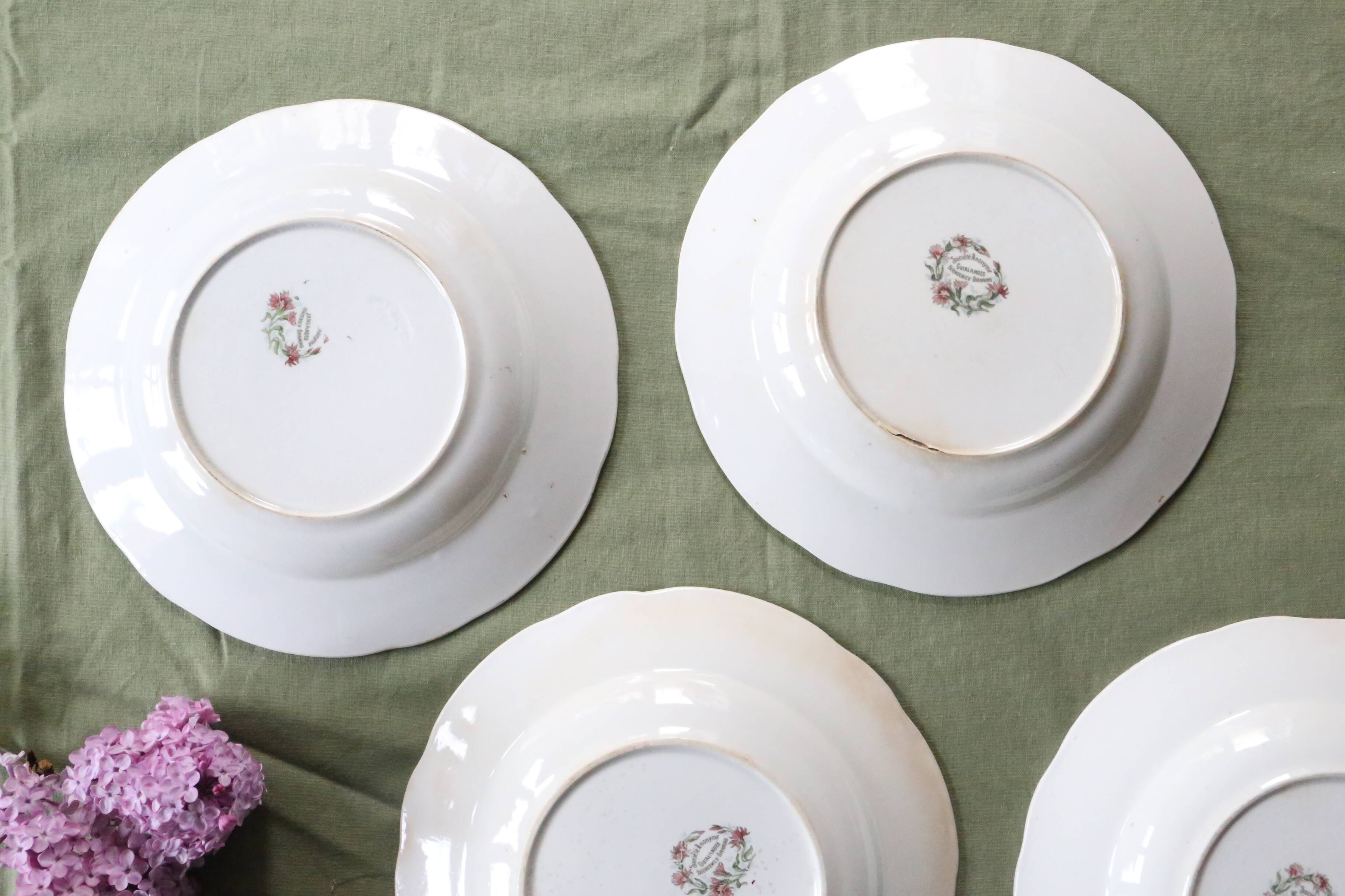 Soup plates x4, Onnaing, Guirlande model, 19th century