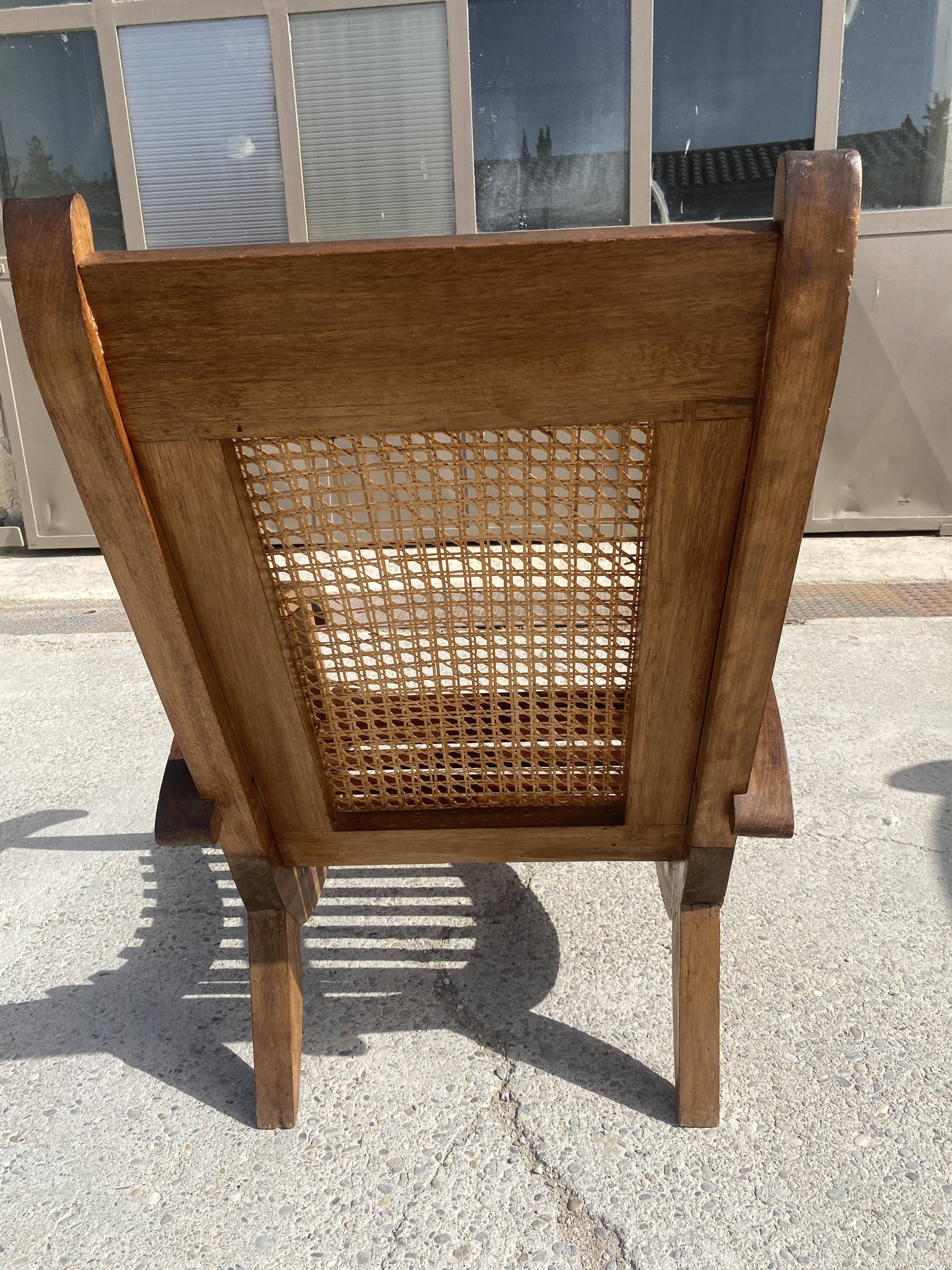 Set of 4 vintage armchairs in cane and wooden slats 1950