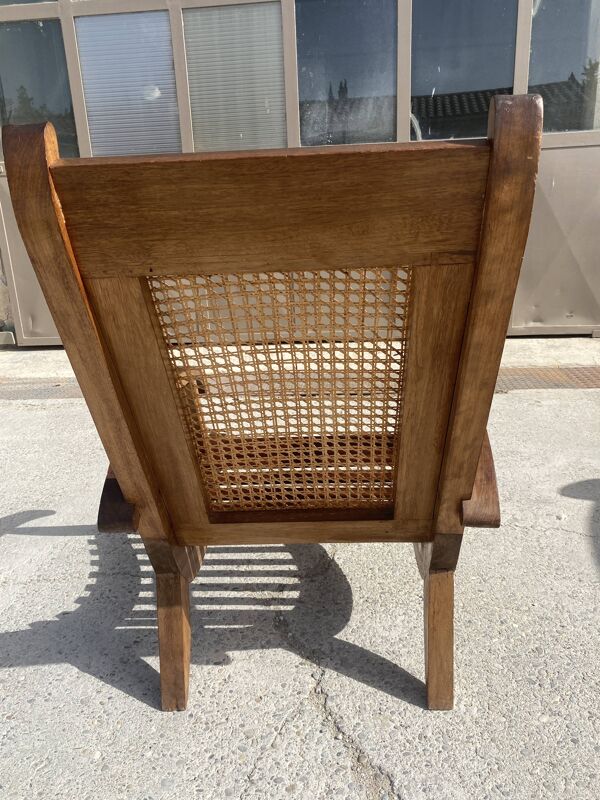 Ensemble de 4 fauteuils vintage en canne et latte de bois 1950