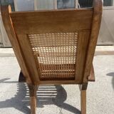 Ensemble de 4 fauteuils vintage en canne et latte de bois 1950
