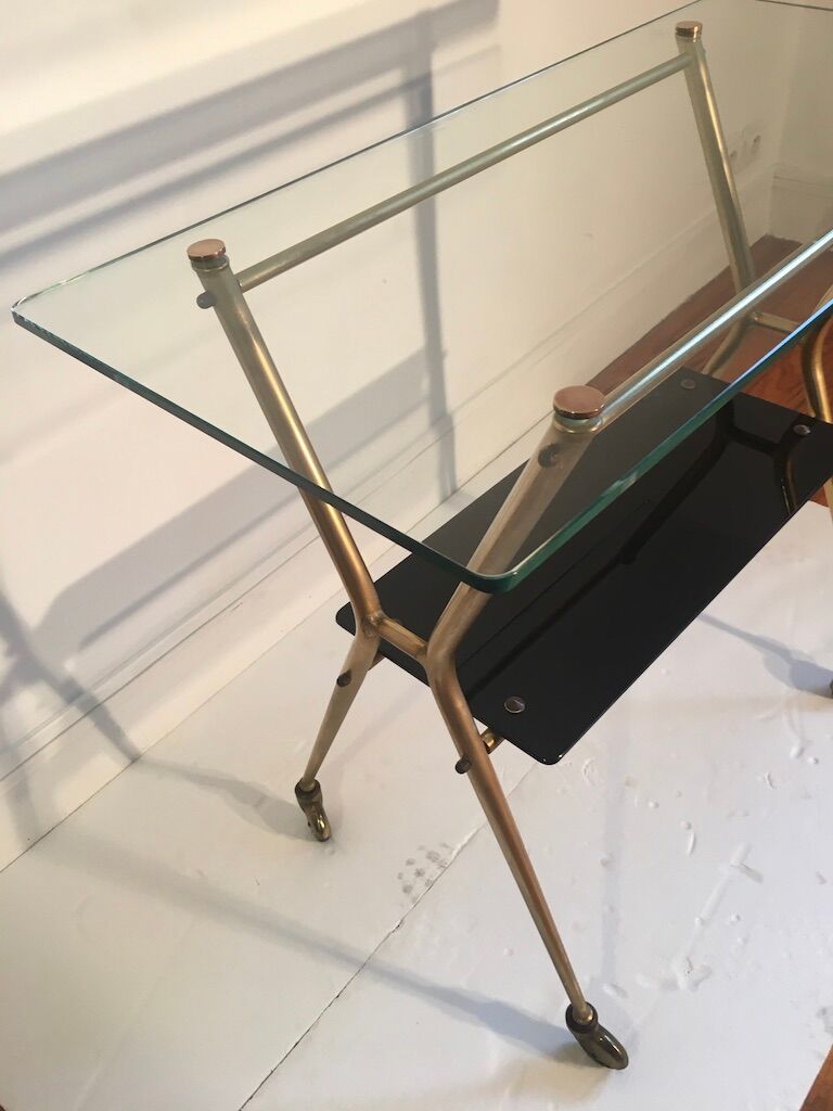 Serving table glass and brass, fifties