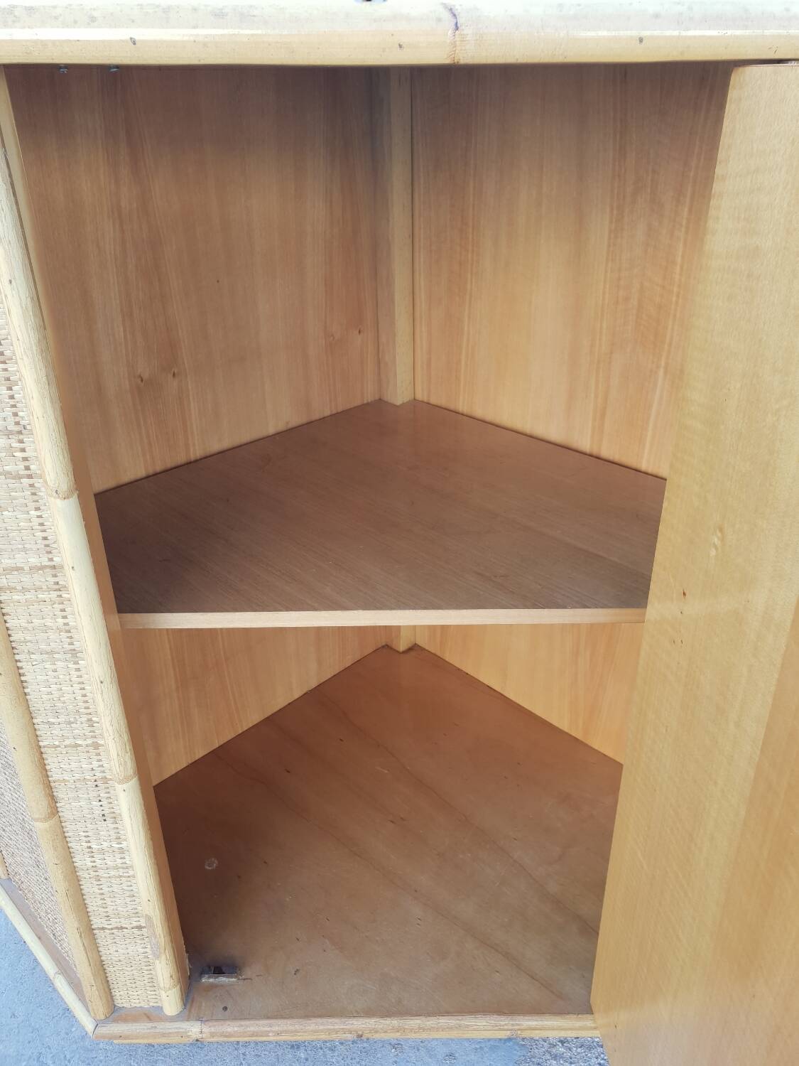 Rattan corner cupboard 1970