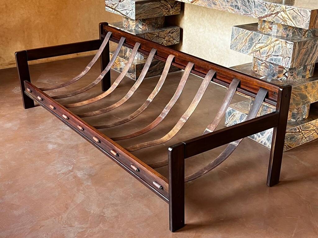 Brazilian jacaranda and leather sofa by Jean Gillon for Italma 1960