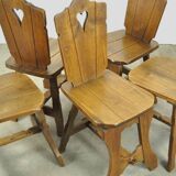 Vintage brutalist oak handmade farmhouse dining chairs, 1930s