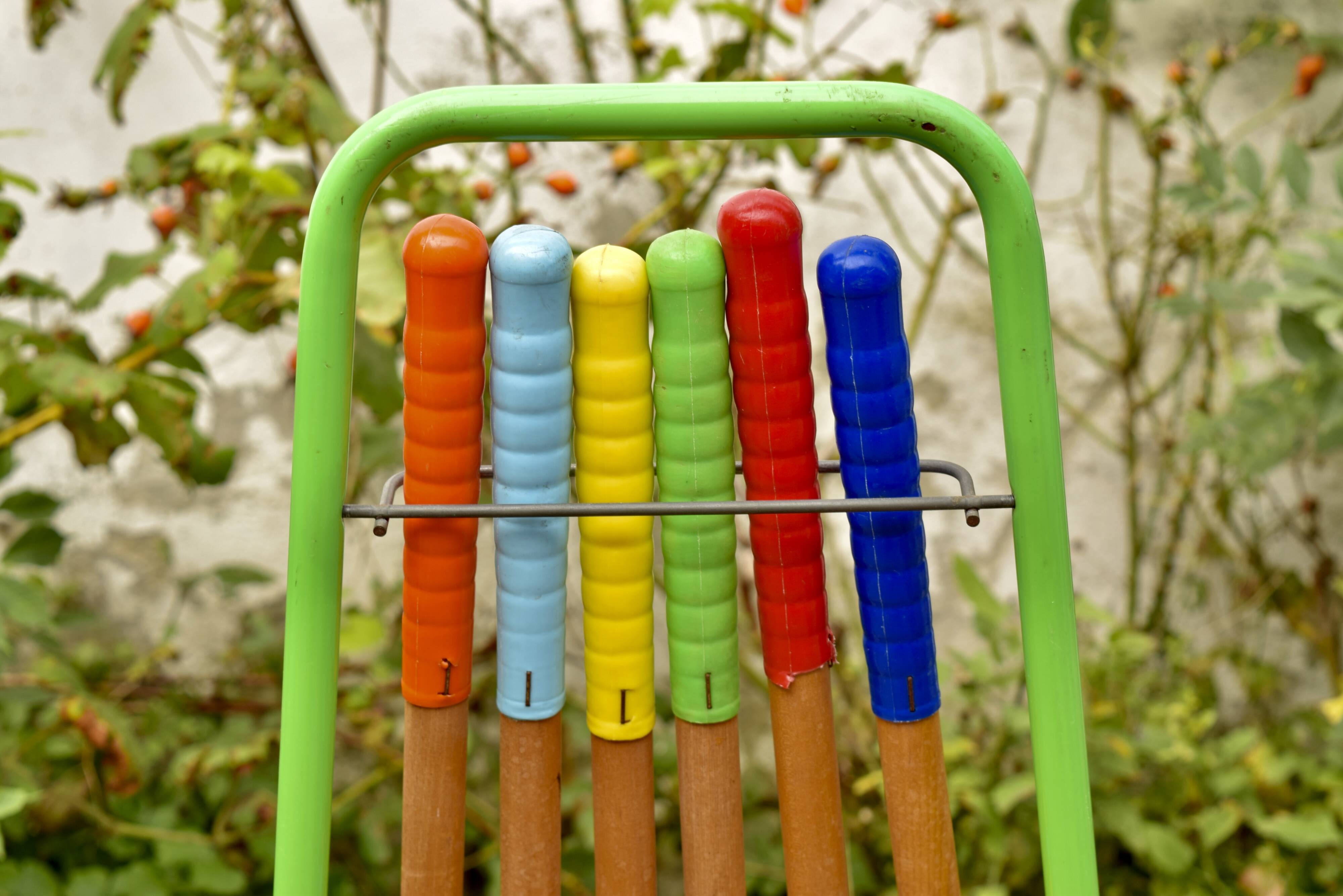 Old large wooden croquet game - metal cart - 1970
