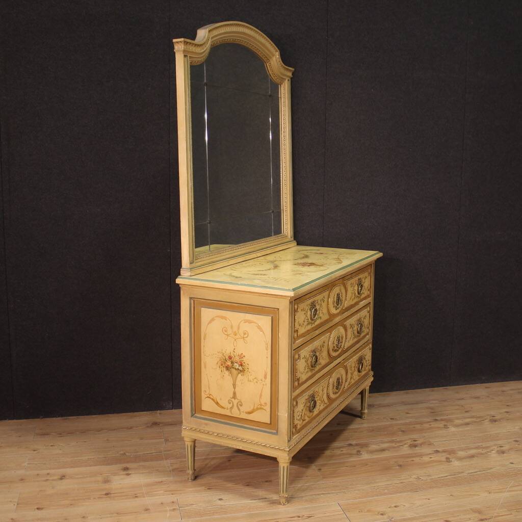 Commode en bois laqué avec miroir style Louis XVI