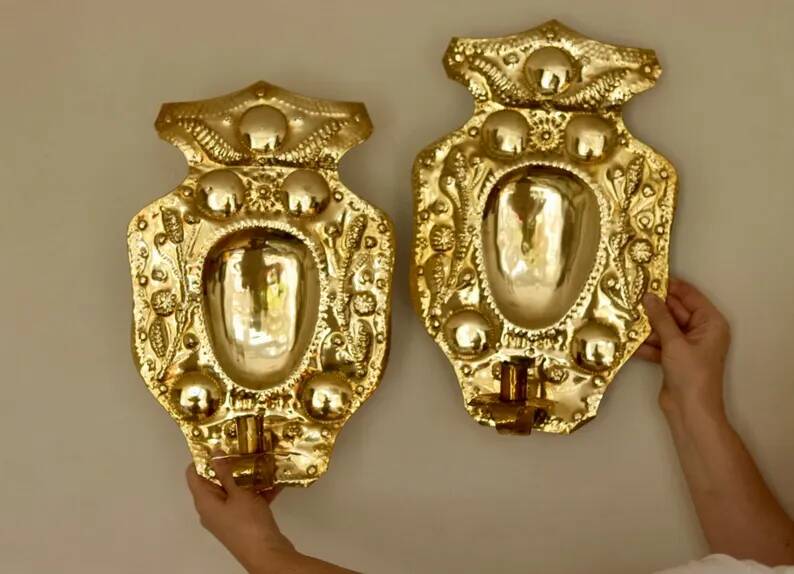 Baroque Style Mid-Century Brass Swedish Sconces