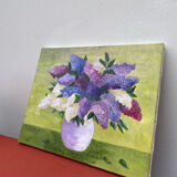 Painting bouquet of lilacs oil on canvas