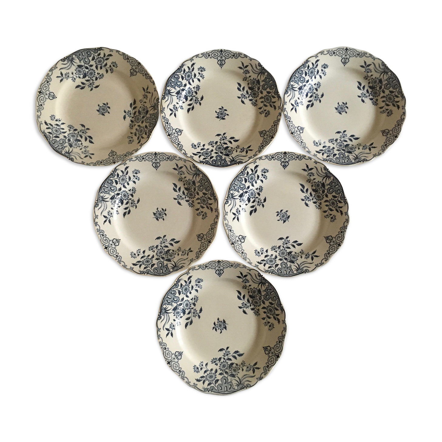 Set of 6 dinner plates earthenware of sarreguemines décor moscow early 20th