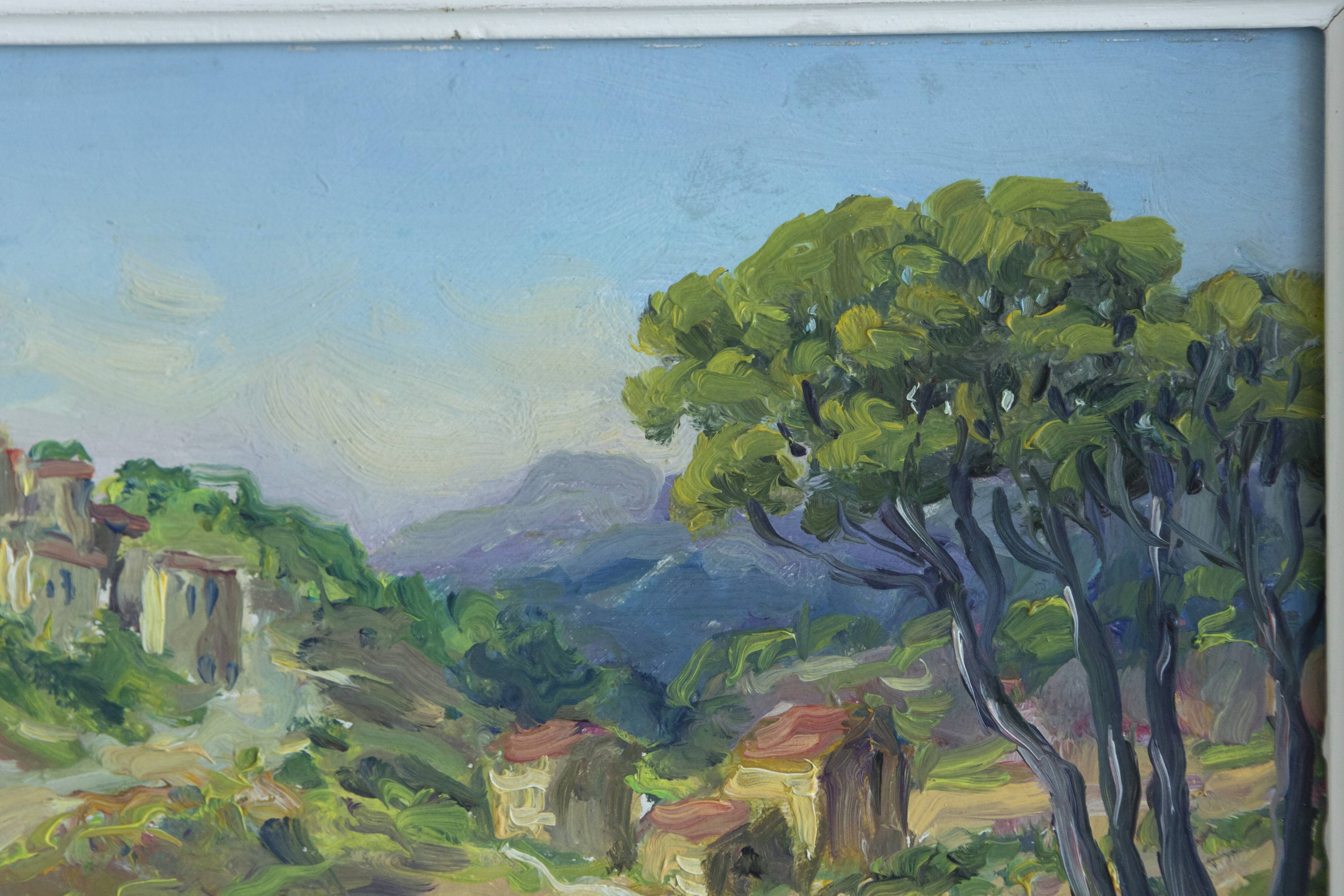 Small painting signed Rougier landscape provence hst oil canvas