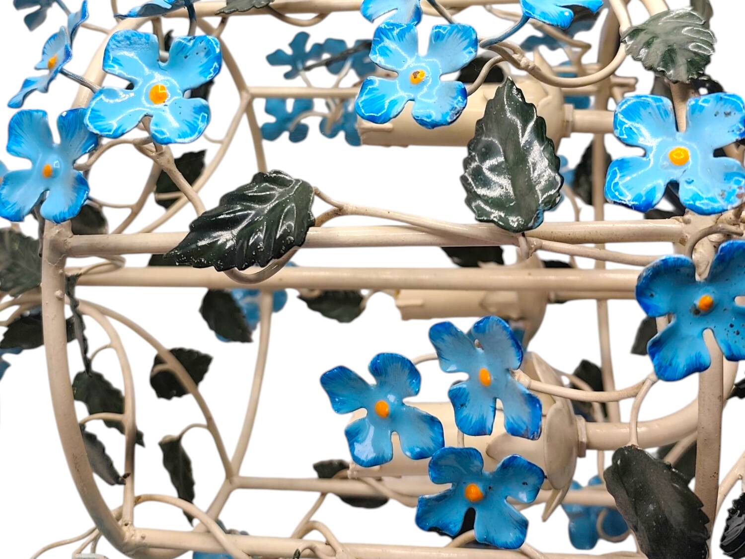 Vintage 1950s Italian Wrought Iron Floral Chandelier – Hand-Painted
