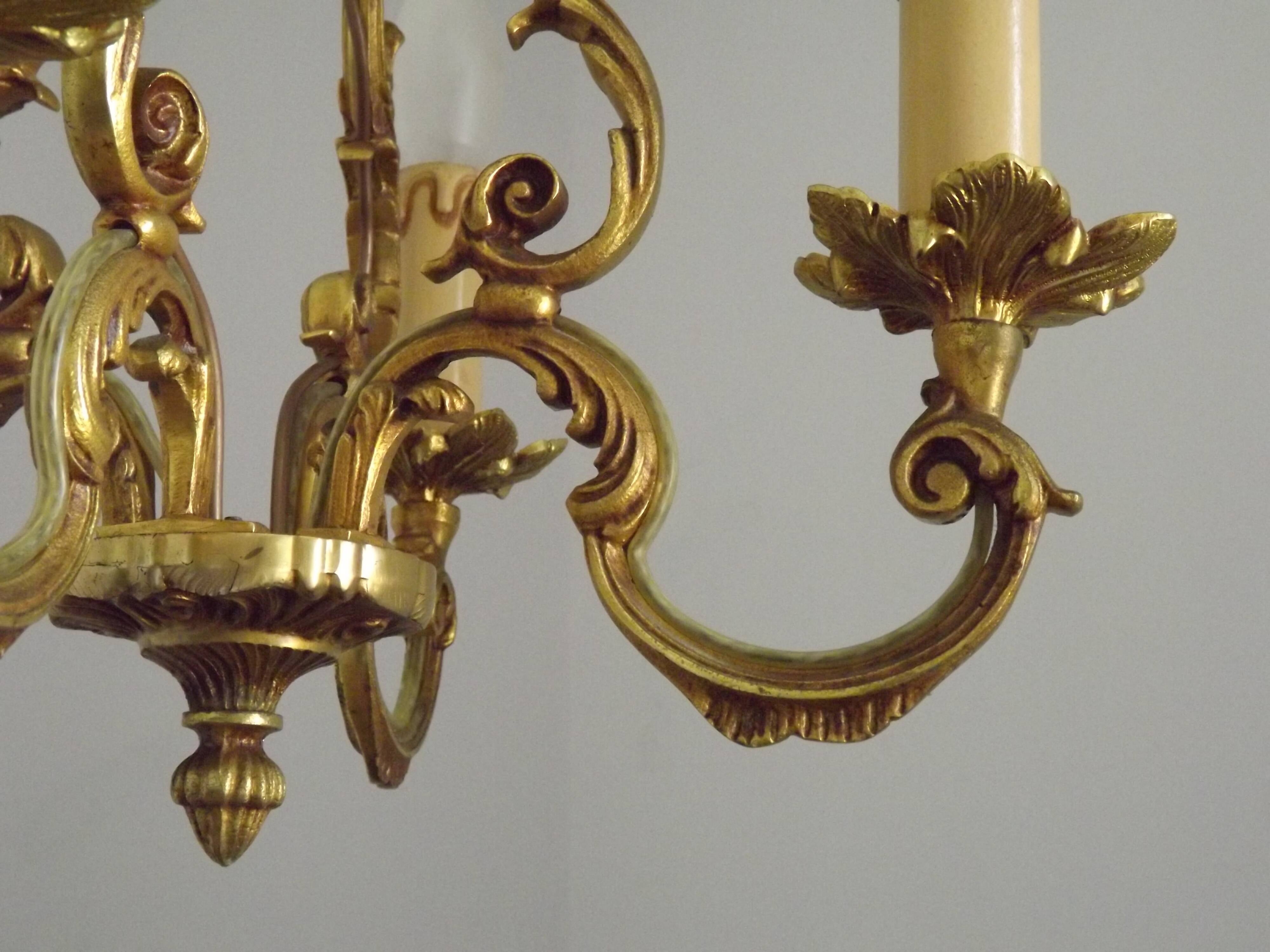 French Vintage Bronze Art Nouveau Style 4 Light 4 Sided Cage Chandelier
