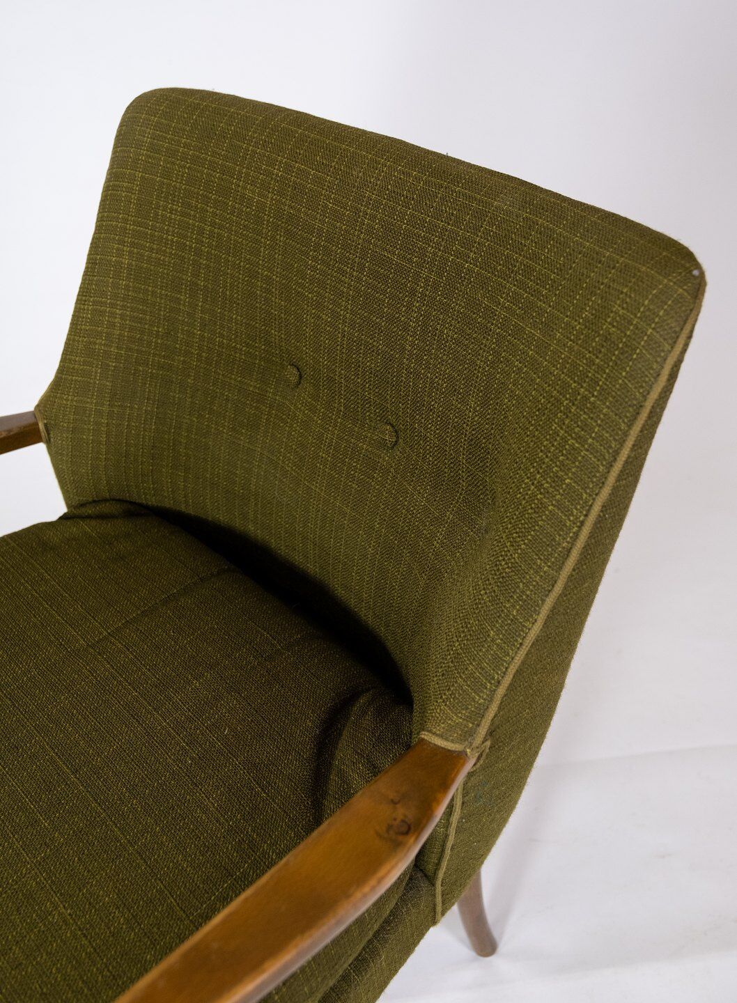 Armchair in birch and orginal dark green fabric of danish design from the 1950