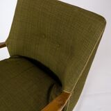 Armchair in birch and orginal dark green fabric of danish design from the 1950