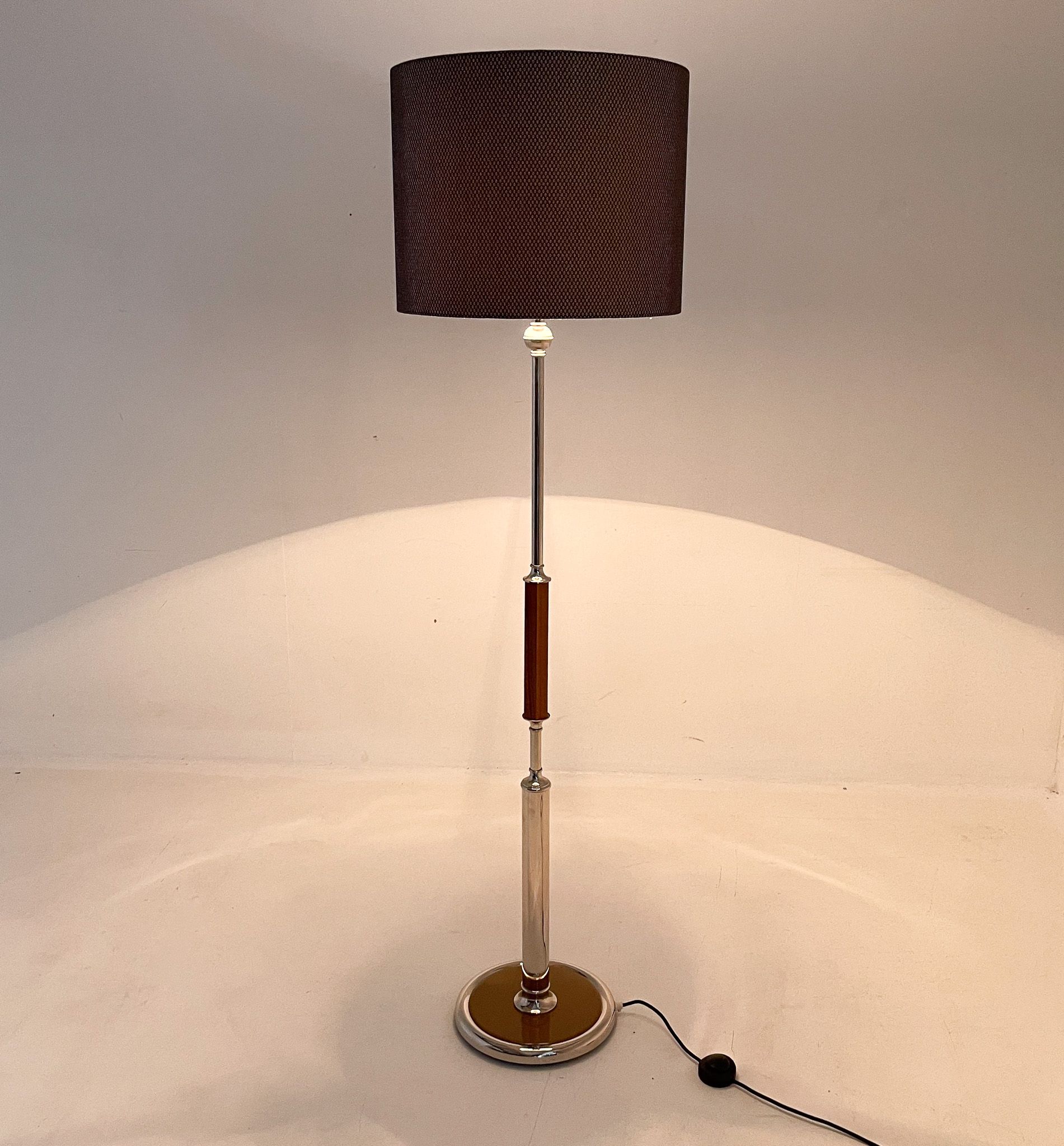 1950s Chrome & Wood Floor Lamp, Czechoslovakia, Restored
