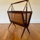 Foldable magazine holder in mahogany cannage and brass
