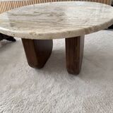 Travertine and wood table