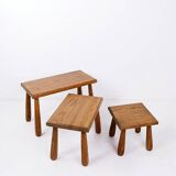 Brutalist Nesting Tables in Oak - Set of 3 - 1960s