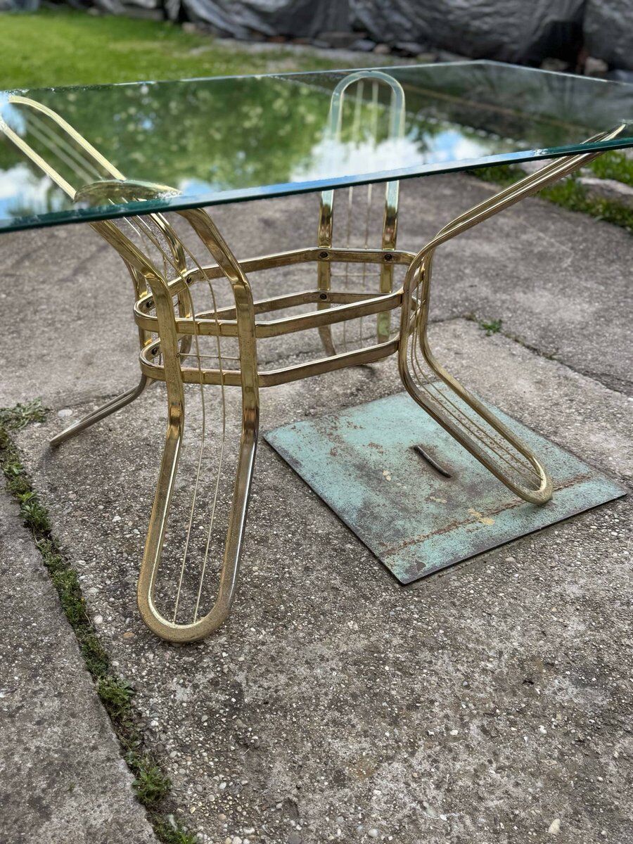 Brass and glass dining table, Italy, 1970s